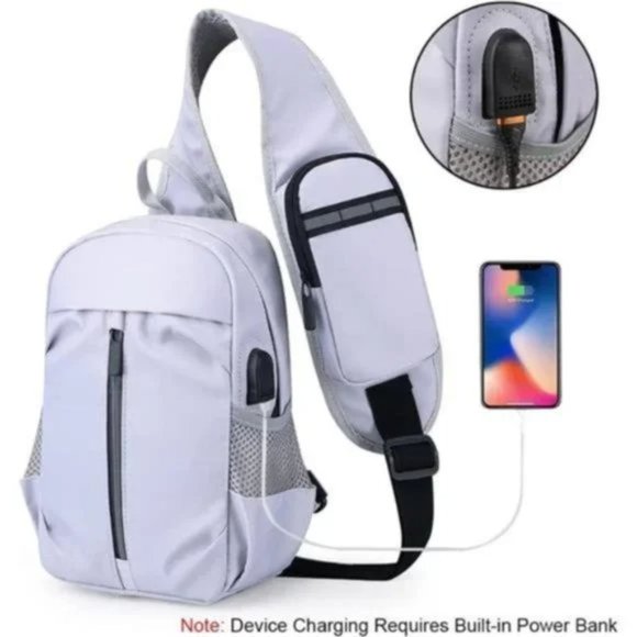 New Sling Backpack Crossbody Outdoor light Grey - Picture 3 of 8
